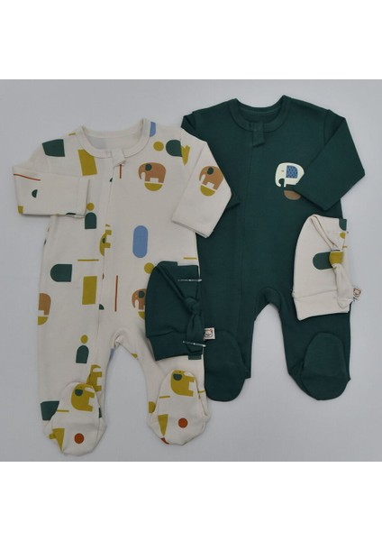 4776MS Bebek Fil Baskılı Şapkalı 2'li Tulum fiyatları