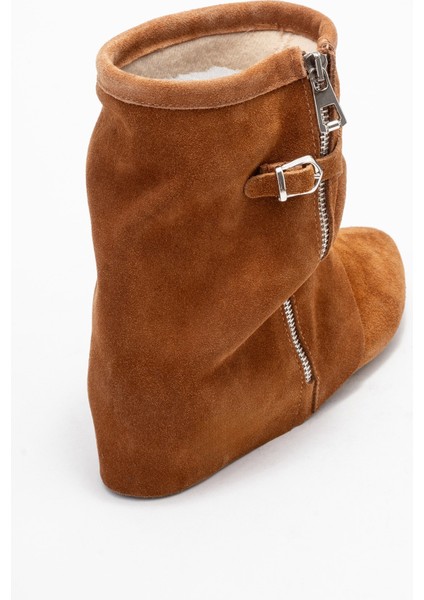 Noar Taba Süet Hakiki Deri Büzgülü Fermuarlı Kadın Bot indirimleri