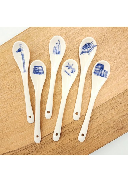 Deniz Temalı Desen Porselen Mini Kaşık Seti 6'lı modelleri