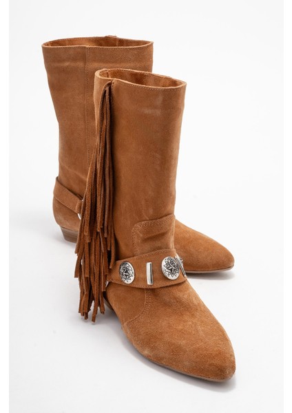 Selora Taba Süet Püsküllü Hakiki Deri Tokalı Kadın Western Bot