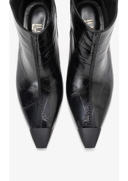 Rassel Siyah Baskı Mat Burunlu Kadın Ince Topuklu Bot fiyatları
