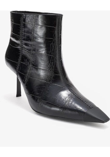 Rassel Siyah Baskı Mat Burunlu Kadın Ince Topuklu Bot modelleri