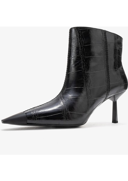 Rassel Siyah Baskı Mat Burunlu Kadın Ince Topuklu Bot fırsatları