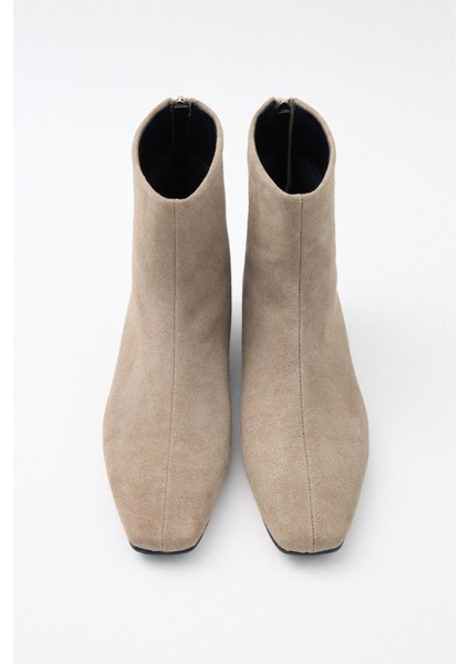 Bot 2520 - Küt Burun Arka Fermuarlı Vizon Süet Kadın Bot modelleri