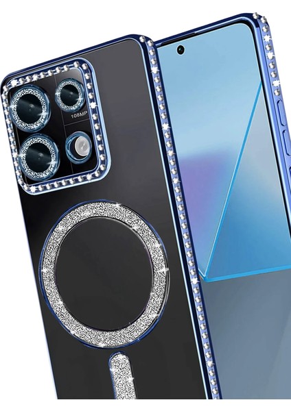 Redmi Note 13 Pro 4g Uyumlu Taşlı Magsafe Şarj Özellikli Kamera Korumalı Simli Kılıf modelleri