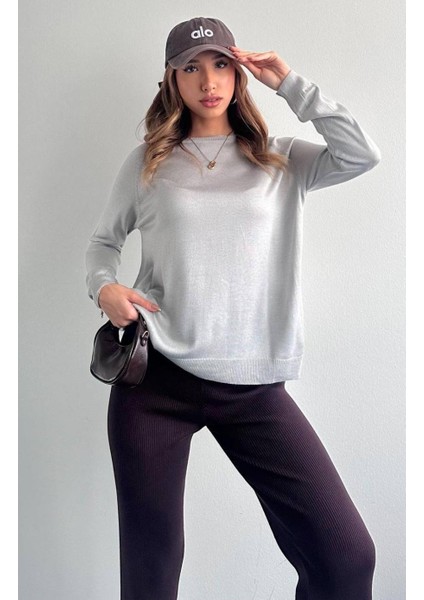 Kadın Italyan Yaka Yanları Yırtmaç Detaylı Ince Triko Kazak