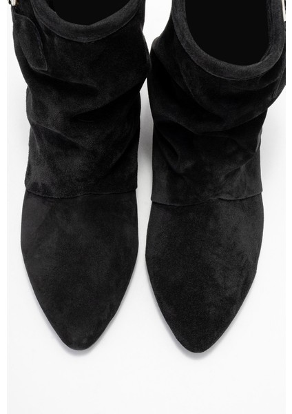 Noar Siyah Süet Hakiki Deri Büzgülü Fermuarlı Kadın Bot fiyatları