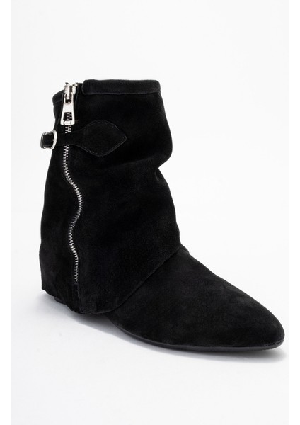 Noar Siyah Süet Hakiki Deri Büzgülü Fermuarlı Kadın Bot modelleri