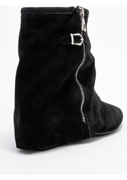 Noar Siyah Süet Hakiki Deri Büzgülü Fermuarlı Kadın Bot indirimleri