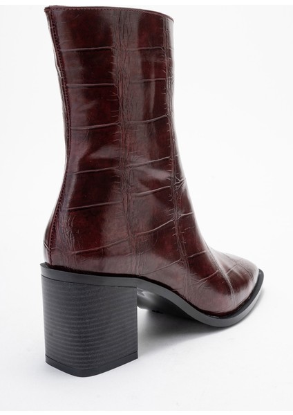 Chara Bordo Baskı Kadın Kalın Topuklu Bot indirimleri