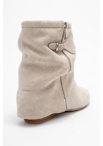 Noar Bej Süet Hakiki Deri Büzgülü Fermuarlı Kadın Bot indirimleri