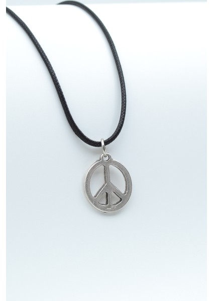 Minimal Barış Sembolü Gümüş Kaplama Deri İp Kolye
