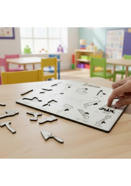 Jtoys Çocuklar Için Ahşap Tamir Seti Puzzle – Ingilizce Kelime Öğrenimi ve El-Göz Koordinasyonu Oyuncak