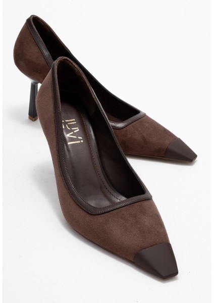 Rona Kahverengi Süet Mat Burunlu Kadın Topuklu Ayakkabı