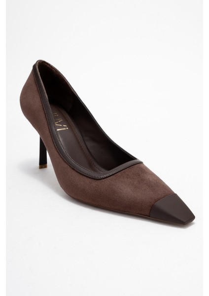 Rona Kahverengi Süet Mat Burunlu Kadın Topuklu Ayakkabı modelleri
