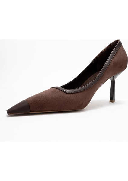 Rona Kahverengi Süet Mat Burunlu Kadın Topuklu Ayakkabı fırsatları