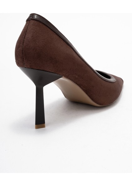 Rona Kahverengi Süet Mat Burunlu Kadın Topuklu Ayakkabı indirimleri