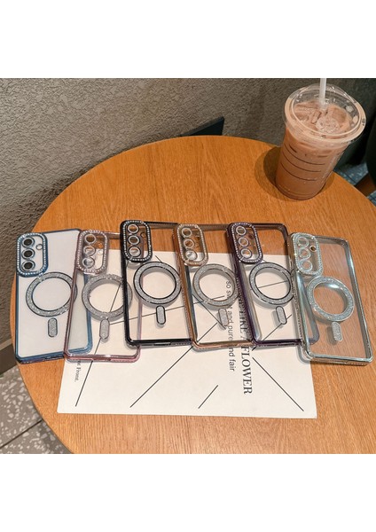 Samsung Galaxy S25 Uyumlu Taşlı Magsafe Şarj Özellikli Kamera Korumalı Simli Kılıf modelleri