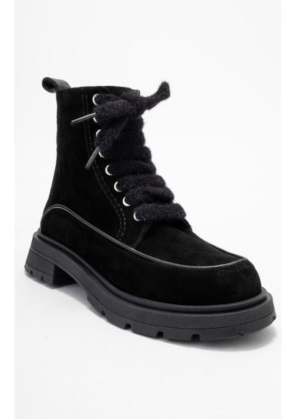 Mına Siyah Süet Hakiki Deri Kadın Postal Bot modelleri