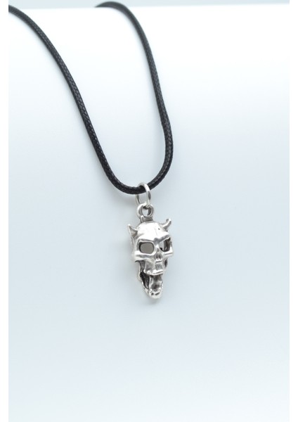 Minimal Diablo - Şeytan Gümüş Kaplama Deri Ip Kolye