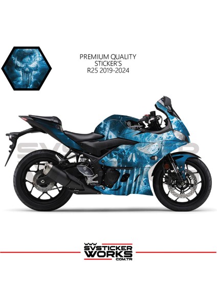 Yamaha R25 Sticker Kaplama Punisher Kaplama Modeli Hazır Kit 2019 / 2024 Uyumlu