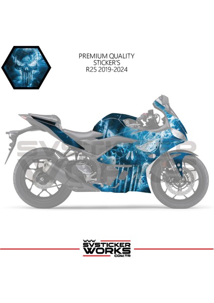 Yamaha R25 Sticker Kaplama Punisher Kaplama Modeli Hazır Kit 2019 / 2024 Uyumlu fiyatları