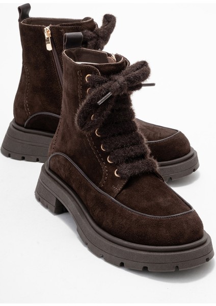 Mına Kahverengi Süet Hakiki Deri Kadın Postal Bot