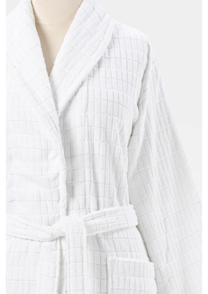 Çizgili Kadife Bornoz Seti 6 Parça Beyaz-Koyu Gri fiyatları