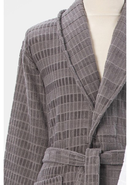 Çizgili Kadife Bornoz Seti 6 Parça Beyaz-Koyu Gri modelleri