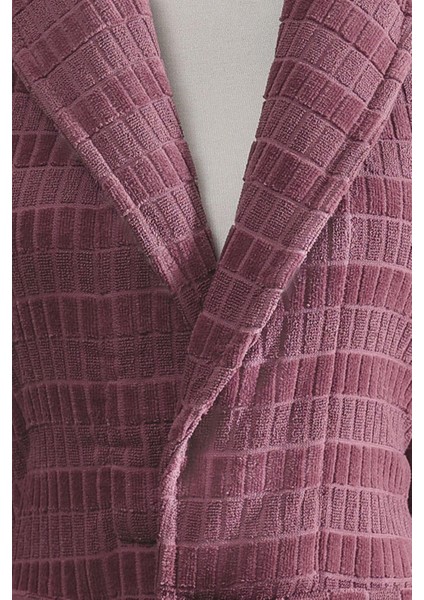 Çizgili Kadife Bornoz Seti 6 Parça Koyu Pembe-Koyu Gri fiyatları