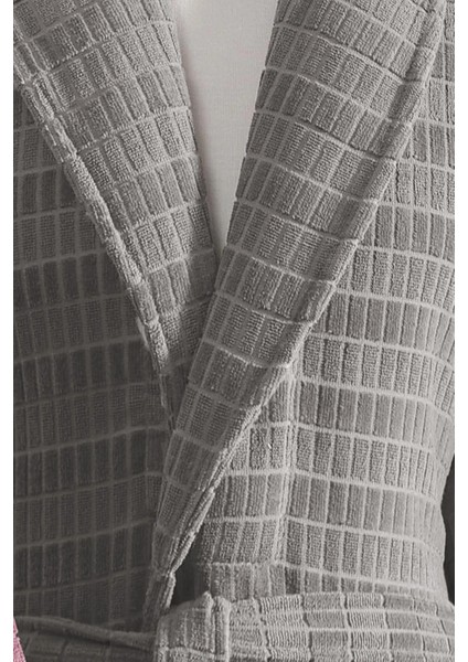 Çizgili Kadife Bornoz Seti 6 Parça Koyu Pembe-Koyu Gri modelleri