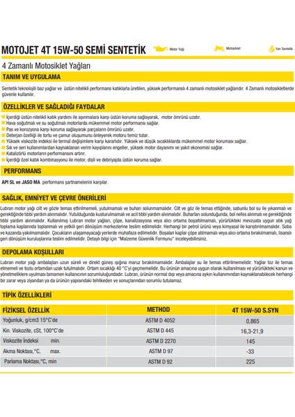Lubran 4t Motojet 15W-50 Apı Sl Motor Yağı 1 Litre Yüksek Performanslı 4 Zamanlı Motosiklet Yağı fiyatları