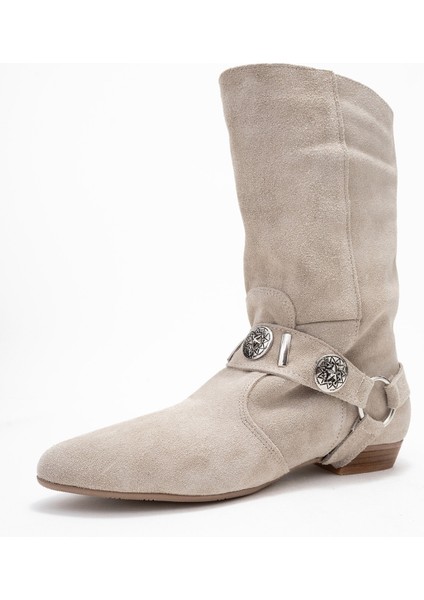 Selora Bej Süet Püsküllü Hakiki Deri Tokalı Kadın Western Bot fırsatları