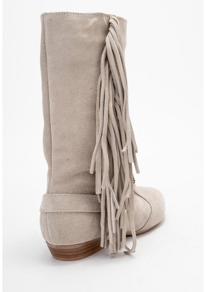 Selora Bej Süet Püsküllü Hakiki Deri Tokalı Kadın Western Bot indirimleri