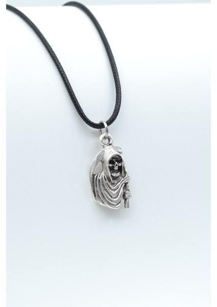 Tırpanlı Azrail Gümüş Kaplama Deri Ip Kolye