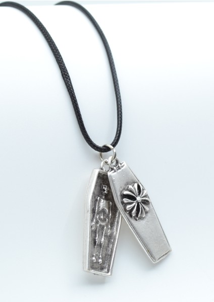 Tabut - Iskelet Gümüş Kaplama Deri Ip Kolye