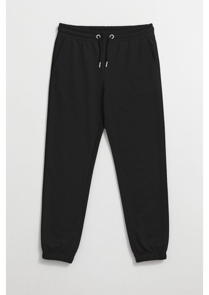 Kadın Paçası Lastikli Siyah Eşofman Altı