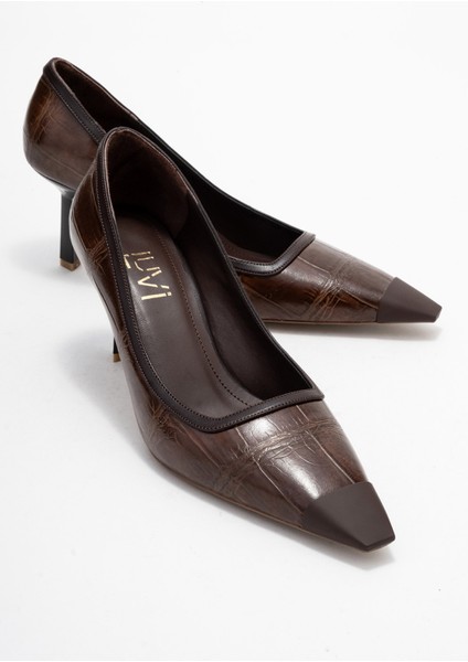 Rona Açık Kahverengi Baskı Mat Burunlu Kadın Topuklu Ayakkabı