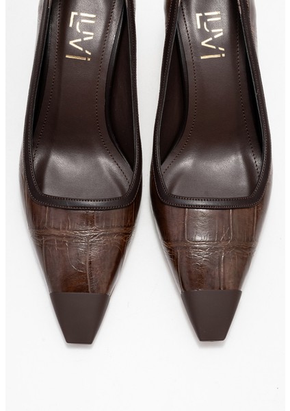 Rona Açık Kahverengi Baskı Mat Burunlu Kadın Topuklu Ayakkabı fiyatları