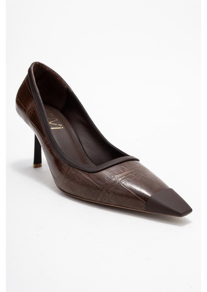 Rona Açık Kahverengi Baskı Mat Burunlu Kadın Topuklu Ayakkabı modelleri