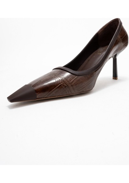 Rona Açık Kahverengi Baskı Mat Burunlu Kadın Topuklu Ayakkabı fırsatları