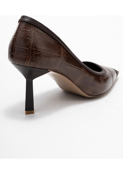 Rona Açık Kahverengi Baskı Mat Burunlu Kadın Topuklu Ayakkabı indirimleri