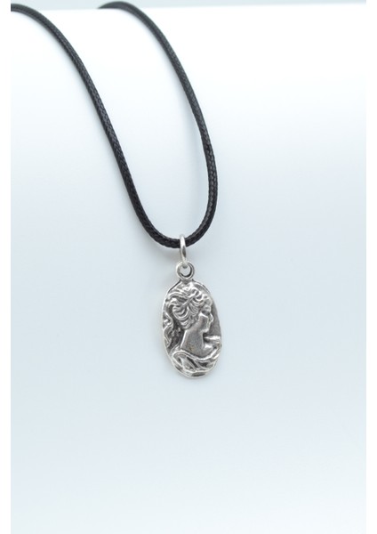 Vintage Cameo Gümüş Kaplama Deri Ip Kolye