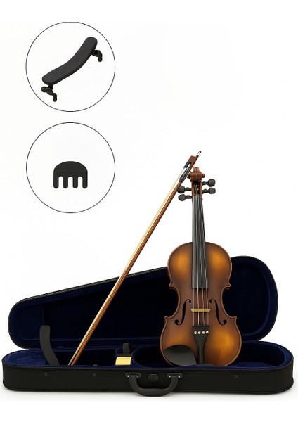 Vm-4 Masif 4/4 Profesyonel Keman Mat (Keman Yayı, Keman Yastığı, Reçine ve Susturucu Hediyeli)