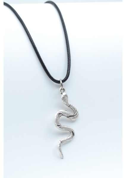 Yılan Gümüş Kaplama Deri Ip Kolye