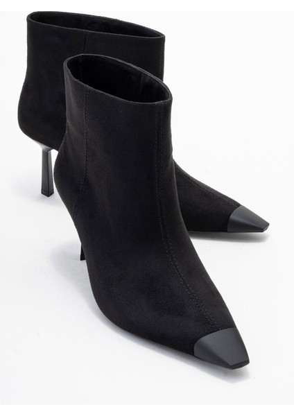 Rassel Siyah Süet Mat Burunlu Kadın Ince Topuklu Bot