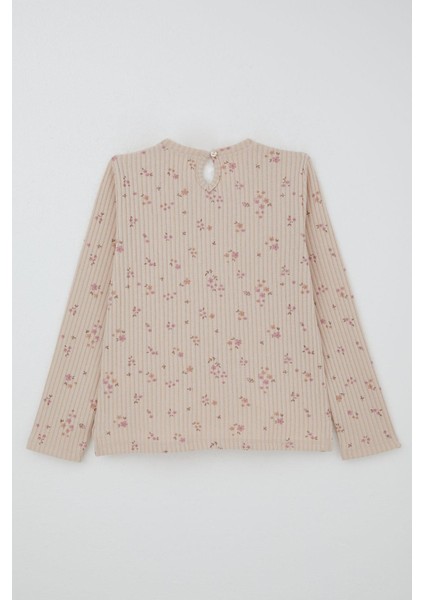 Kız Çocuk Çiçek Desenli Takm Pantolonu Fiyonk Aksesuarlı 4-8 Yaş, Pudra