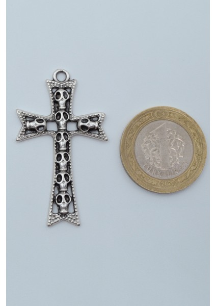 Kuru Kafalı Haç Gümüş Kaplama Deri İp Kolye fırsatları