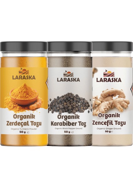 Organik Baharat Seti Organik Zerdeçal 50G Organik Zencefil 50G Organik Karabiber 50G Avantajlı Set