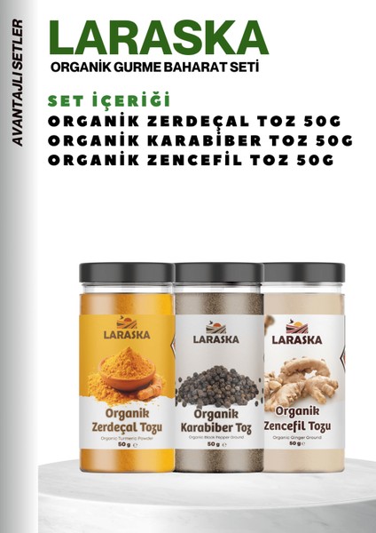 Organik Baharat Seti Organik Zerdeçal 50G Organik Zencefil 50G Organik Karabiber 50G Avantajlı Set fiyatları